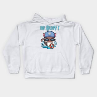 Funny White Cat swimming with a Buoy - Pun Intended Kids Hoodie